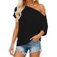 thumbnail image 1 of Trendfront Womens One Shoulder T Shirts Short Sleeve Oversized Tee Loose Fit Casual Slouchy Off Shoulder Summer Tops, 1 of 4