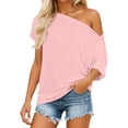 thumbnail image 1 of Trendfront Womens One Shoulder T Shirts Short Sleeve Oversized Tee Loose Fit Casual Slouchy Off Shoulder Summer Tops, 1 of 5