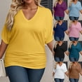 thumbnail image 1 of Trendfront Womens Oversize T Shirts Plus Size Solid Color V Neck Casual Short Sleeve Loose Fit Tops Trendy Tee Relaxed Pullover Daily Wear, 1 of 6