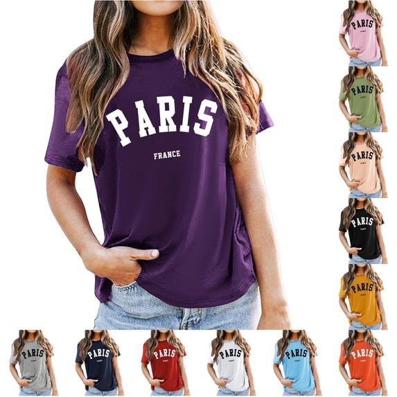 Trendfront Womens Paris T Shirt France Letter Graphic Crewneck Short Sleeves Relaxed Casual Travel Inspired Tee