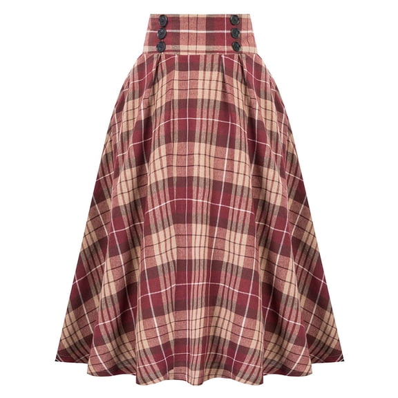 Trendfront Womens Plaid A Line Midi Skirt High Waisted Flared Hem Preppy Casual Fall Daytime Casual Wear Midi Skirt