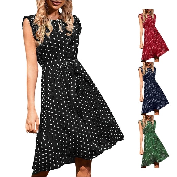 Trendfront Womens Polka Dot High Low Midi Dress Keyhole Round Neck trendfront-womens-polka-dot-high-low-midi-dress-keyhole-round-neck
