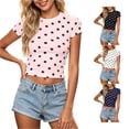 thumbnail image 1 of Trendfront Womens Polka Dot T Shirt Crewneck Short Sleeve Slim Fit Cropped Casual Tee Summer Going Out Everyday Fashion Tops, 1 of 5