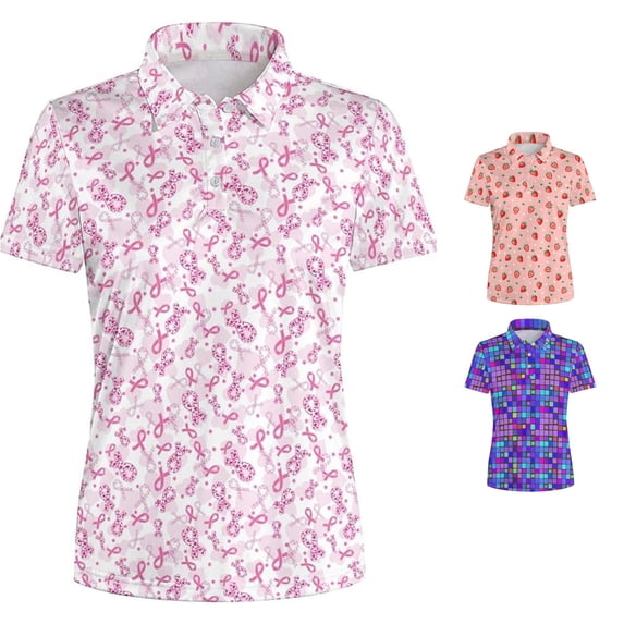 Trendfront Womens Polo Shirt Awareness Ribbon Paisley Print Short Sleeve Collared Casual Golf Sport Performance Tops