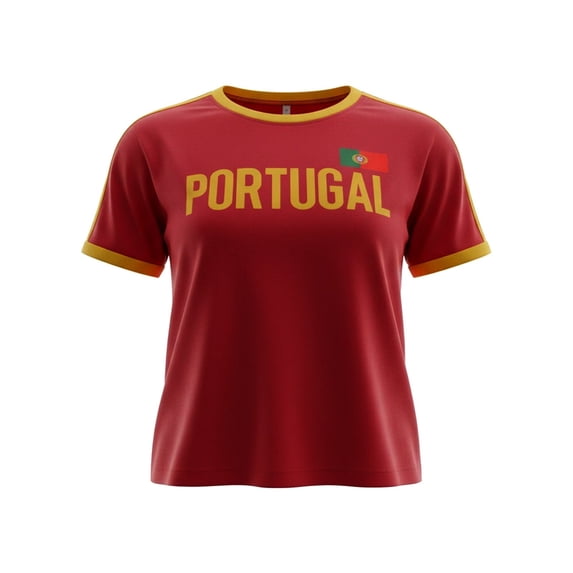 Trendfront Womens Portugal Letter Graphic T Shirts Crewneck Short Sleeve Contrast Country Pride Football Fan Tee Tops
