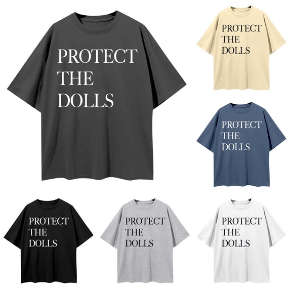 Trendfront Womens Protect The Dolls Graphic T Shirt Letters Print Crewneck Short Sleeve Tee Oversized Loose Fit Streetwear Casual Summer Tops