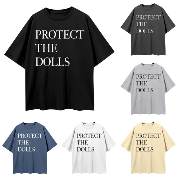Trendfront Womens Protect The Dolls Graphic T Shirt Letters Print Crewneck Short Sleeve Tee Oversized Loose Fit Streetwear Casual Summer Tops