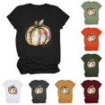 thumbnail image 1 of Trendfront Womens Pumpkin T Shirt Artistic Patchwork Graphic Crewneck Short Sleeves Casual Fall Harvest Tee Top, 1 of 4