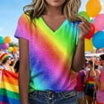 thumbnail image 1 of Trendfront Womens Rainbow Pride Graphic T Shirt Colorful Gradient Stripes Print V Neck Short Sleeve Tee Festive Party Tops, 1 of 4