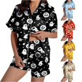 thumbnail image 1 of Trendfront Womens Relaxed 2 Piece Halloween Pajama Set Notched Collar Button Front Short Sleeve Top Elastic Waist Shorts Ghost Print Sleepwear for Women, 1 of 7