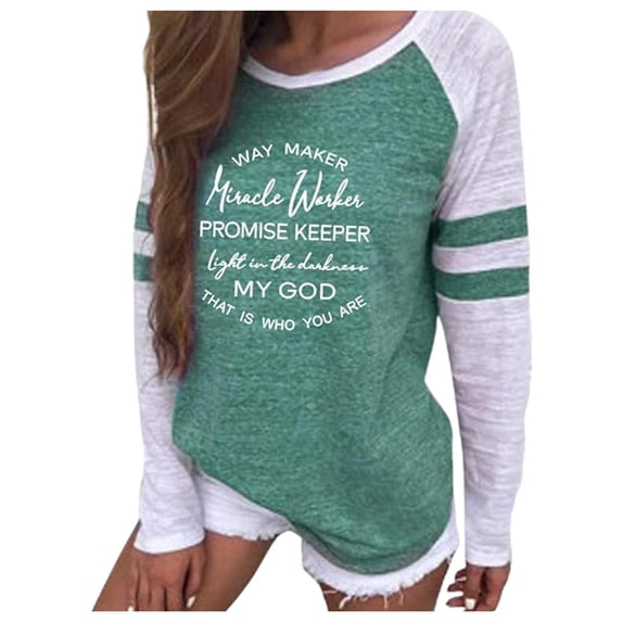 Trendfront Womens Religious Slogan T Shirts Crewneck Long Raglan Sleeve Faith Graphic Casual Baseball Tee Tops