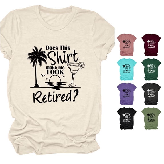 Trendfront Womens Retirement T Shirt Tropical Palm Tree Quote Print Short Sleeve Crew Neck Retirement Graphic Tees