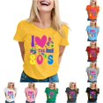 thumbnail image 1 of Trendfront Womens Retro 80s Graphic Tee I Love The 1980s Crewneck Short Sleeve T Shirt Neon Party Casual Summer Tops, 1 of 4