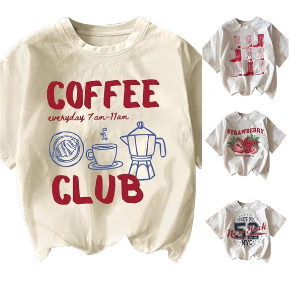 Trendfront Womens Retro Cafe Graphic T Shirt Kitchen Illustration Print Short Sleeve Crew Neck Casual Graphic Tees