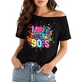 thumbnail image 1 of Trendfront Womens Retro Graphic Tee Tops Off The Shoulder Short Sleeve 90s Theme Print Casual Loose Fit T Shirts, 1 of 3