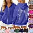 thumbnail image 1 of Trendfront Womens Rhinestone Angel Wings Graphic Hoodies Full Zip Long Sleeve Sparkle Back Print Casual Fall Jacket Tops, 1 of 6