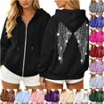 thumbnail image 1 of Trendfront Womens Rhinestone Angel Wings Graphic Hoodies Full Zip Long Sleeve Sparkle Back Print Casual Fall Jacket Tops, 1 of 6