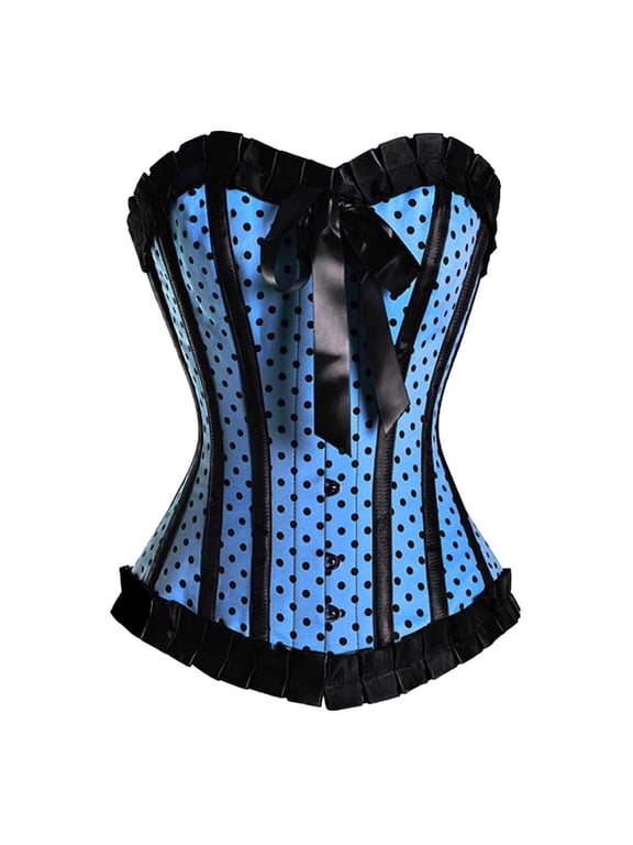 Womens Ruffle Polka Dot Corset Top Front Hook Closure Lace Up Back Waist Cincher Bustier Shaping