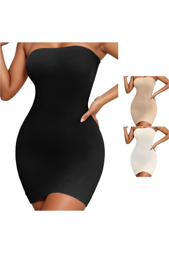 Womens Shapewear Dress Strapless Tummy Control Body Shaper Mini Dress Smoothing Sculpting Seamless Dress Underwear