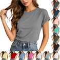 thumbnail image 1 of Trendfront Womens Short Sleeve Crewneck T Shirts Plain Solid Color Basic Tee Minimalist Slim Fit Sleeve Summer Casual Layering Tops, 1 of 4