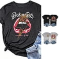 thumbnail image 1 of Trendfront Womens Short Sleeve T Shirts Rock N Roll Crewneck Leopard Lips Guitar Graphic Vintage Band Casual Tee Shirts, 1 of 3