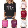 thumbnail image 1 of Trendfront Womens Skeleton Ribbon Graphic T Shirts Crewneck 3/4 Sleeve Awareness Print Casual Support Tee Tops, 1 of 4