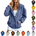 thumbnail image 1 of Trendfront Womens Snap Button Hooded Jacket Long Sleeve Longline Sweatshirt Front Closure With Side Pockets Relaxed Casual Wear, 1 of 6