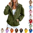 thumbnail image 1 of Trendfront Womens Snap Button Hooded Jacket Long Sleeve Longline Sweatshirt Front Closure With Side Pockets Relaxed Casual Wear, 1 of 6