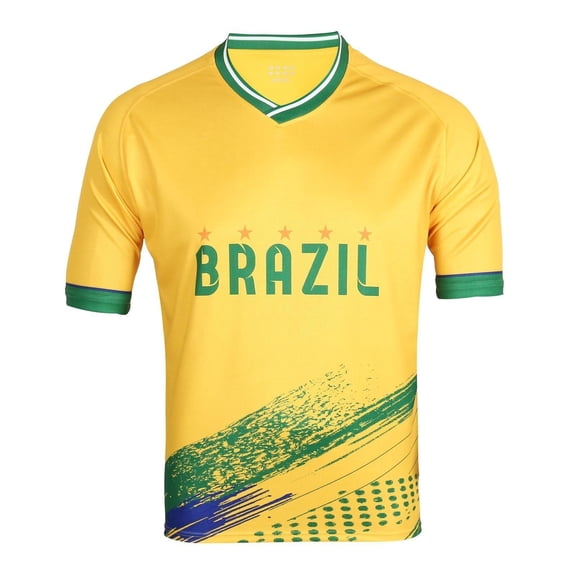 Trendfront Womens Soccer Jersey V Neck Short Sleeve Brazil Brush Stroke Graphic Country Pride Match Day National Supporter Shirts