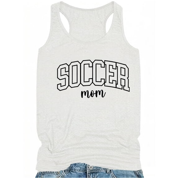 Trendfront Womens Soccer Mom Letter Graphic Tank Tops Scoop Neck Sleeveless Racerback Game Day Match Day Athletic Sports Fan Top