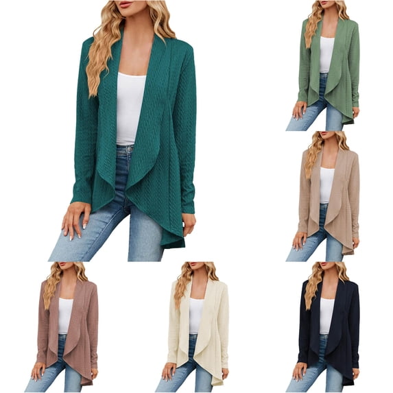 Trendfront Womens Solid Color Cardigan Long Sleeve Draped Open Front Cable Knit Lightweight Loose Fit Casual Fall Layering Sweater