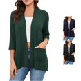 thumbnail image 1 of Trendfront Womens Solid Color Cardigan Sweater 3/4 Sleeve Open Front Knit Jacket Casual Lightweight Layering Outerwear With Pockets, 1 of 7