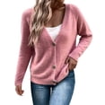 thumbnail image 1 of Trendfront Womens Solid Color Cardigan V Neck Long Sleeve Button Front Loose Fit Knit Casual Everyday Sweater Jacket, 1 of 5