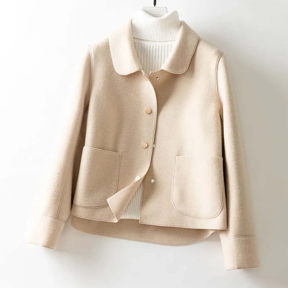 Trendfront Womens Solid Color Cropped Jacket Long Sleeve Button Front Collared Knit Outerwear Casual Lightweight Layering Jacket
