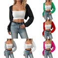 thumbnail image 1 of Trendfront Womens Solid Color Knit Shrug Long Sleeve Open Front Cropped Cardigan Lightweight Casual Layering Cover Up Outerwear, 1 of 5