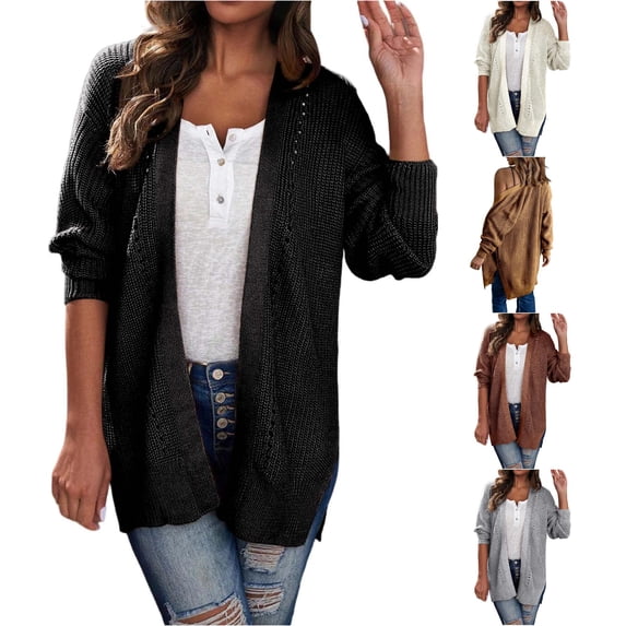 Trendfront Womens Solid Color Long Cardigan Open Front Long Sleeve Lightweight Knit Loose Fit Casual Everyday Layering Sweater Top