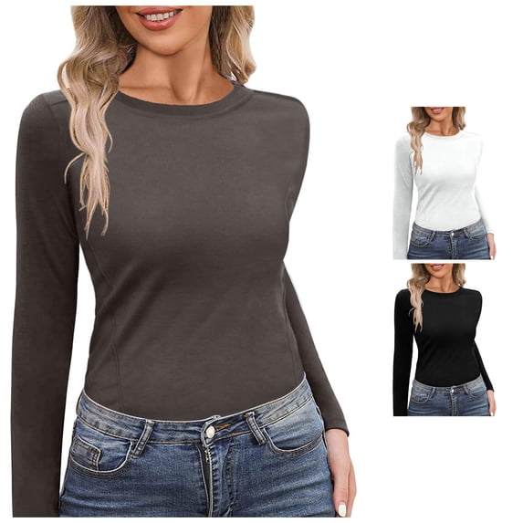 Trendfront Womens Solid Crewneck T Shirts Long Sleeve Slim Fit Casual Fall Basic Layering Tee Tops Cool Weather Wear