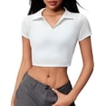 thumbnail image 1 of Trendfront Womens Solid Polo Shirts Collared Short Sleeve Cropped Slim Fit Casual Summer Golf Tops Sports Fan Everyday Wear, 1 of 3