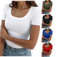 thumbnail image 1 of Trendfront Womens Solid Ribbed T Shirts Scoop Neck Short Sleeve Slim Fit Basic Layering Tee Casual Everyday Fitted Tops, 1 of 5