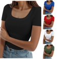 thumbnail image 1 of Trendfront Womens Solid Ribbed T Shirts Scoop Neck Short Sleeve Slim Fit Basic Layering Tee Casual Everyday Fitted Tops, 1 of 5