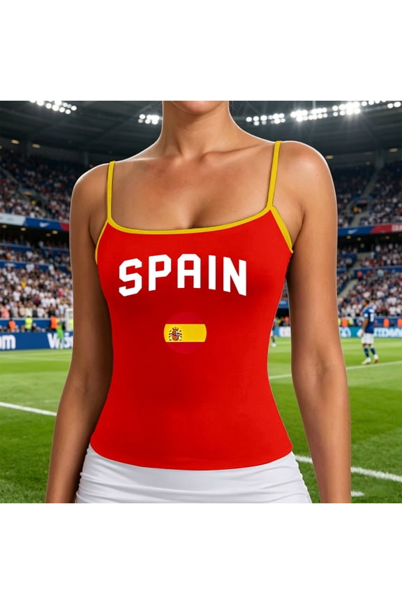 Womens Spain Soccer Cami Tank Top Sleeveless Crewneck Spaghetti Strap Round Flag Graphic 2026 Retro Vintage Summer Trendy Tees