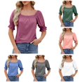 thumbnail image 1 of Trendfront Womens Square Neck Tops Fashion Summer Short Sleeve T-Shirts Casual Trendy Puff Sleeve Ruched Tee Loose Fit Soft Pullover Clothing, 1 of 6
