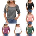 thumbnail image 1 of Trendfront Womens Square Neck Tops Fashion Summer Short Sleeve T-Shirts Casual Trendy Puff Sleeve Ruched Tee Loose Fit Soft Pullover Clothing, 1 of 9
