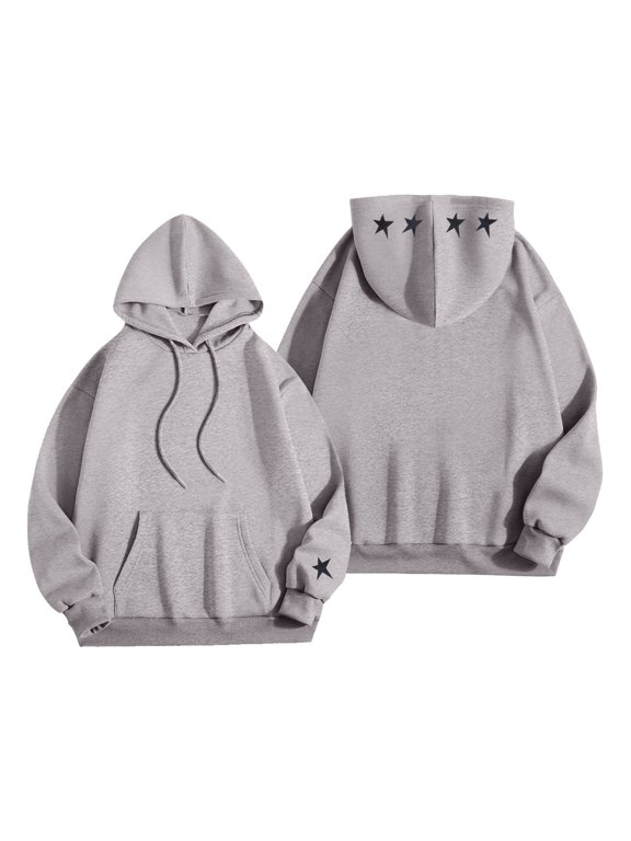 Womens Star Graphic Hoodie Long Sleeve Front And Back Print Hooded Top With Kangaroo Pocket Relaxed Hooded Sweatshirt