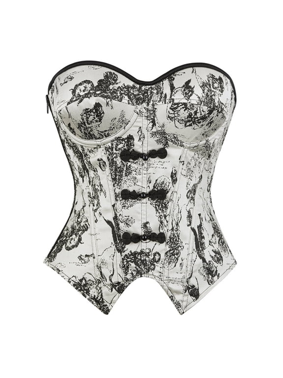 Womens Strapless Gothic Corset Bustier Top Front Closure Graphic Pattern Victorian Party Wear