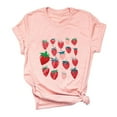 thumbnail image 1 of Trendfront Womens Strawberry Graphic T-Shirt Crewneck Short Sleeve Cute Sweet Fruit Pattern Printed Summer Vacation Holiday Pullover Slouchy Tee, 1 of 2