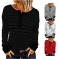 thumbnail image 1 of Trendfront Womens Striped Henley Tops Crewneck Long Sleeve Button Detail Casual Lightweight Loose Fit Pullover Shirts, 1 of 8