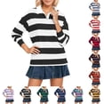 thumbnail image 1 of Trendfront Womens Striped Polo Shirts Collared Long Sleeve Rugby Style Oversized Preppy Athletic Casual Pullover Tops, 1 of 5