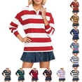 thumbnail image 1 of Trendfront Womens Striped Polo Shirts Collared Long Sleeve Rugby Style Oversized Preppy Athletic Casual Pullover Tops, 1 of 5