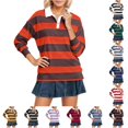 thumbnail image 1 of Trendfront Womens Striped Polo Shirts Collared Long Sleeve Rugby Style Oversized Preppy Athletic Casual Pullover Tops, 1 of 5